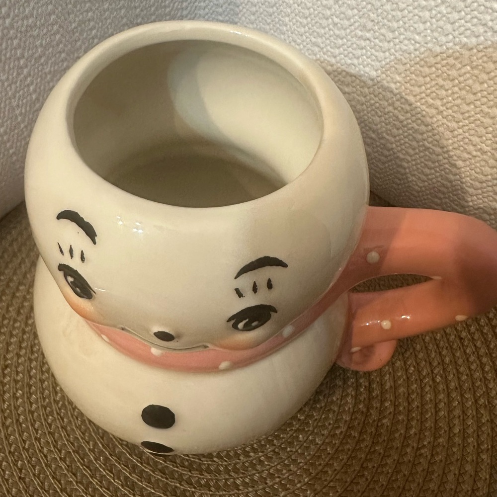 Whimsical Snowman Ceramic Mug with Pink Handle - Picture 8 of 9
